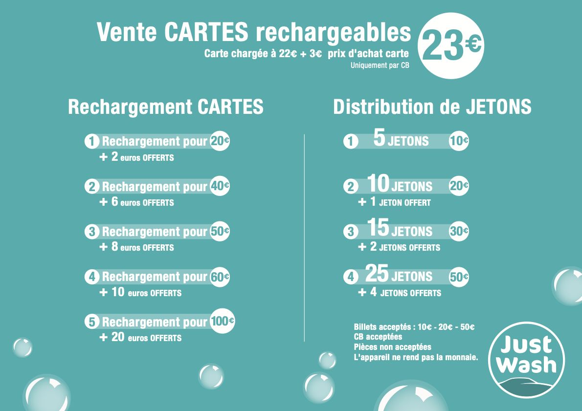 Photo des tarifs de la station de lavage Just Wash Strasbourg